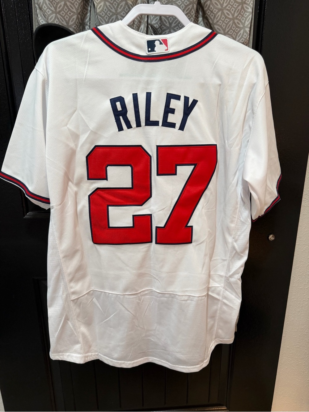 Nike White Braves Red Navy Script Baseball Jersey - Picture 2 of 4